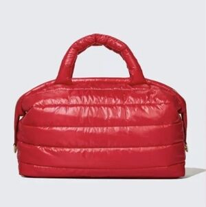 Estee Lauder New Cherry Red Puffer Quilted Shoulder Crossbody Bag Travel Tote